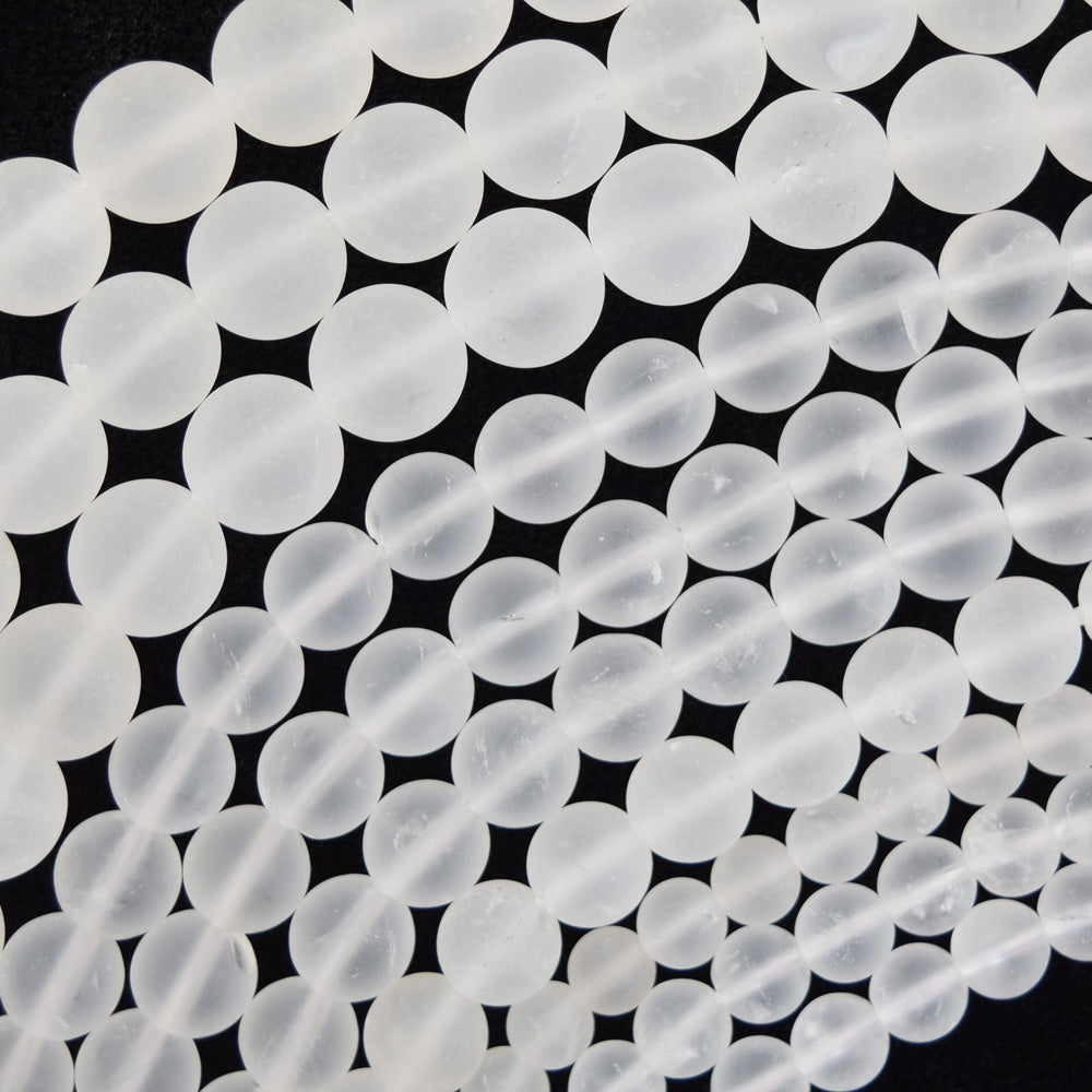Natural Matte Clear Crystal Quartz Round Beads Gemstone 15" Strand 6mm 8mm 10mm