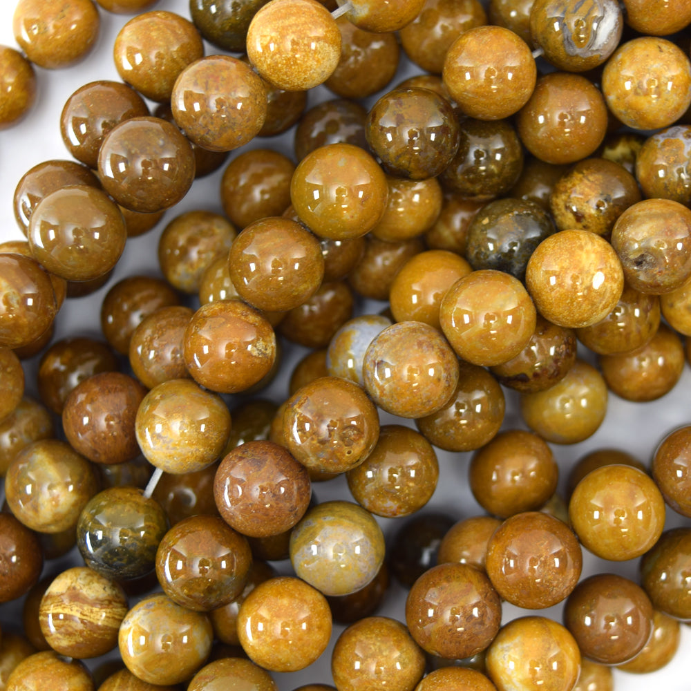 Natural Gold Brown Wood Agate Round Beads Gemstone 15" Strand 6mm 8mm 10mm 12mm