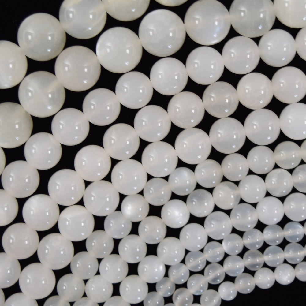 AA Natural Flash Milky White Moonstone Round Beads 15" Strand 4mm 6mm 8mm 10mm