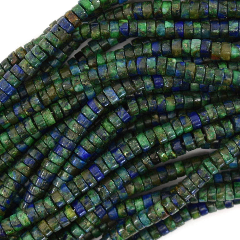 4mm natural blue green azurite heishi disc beads 15.5" strand