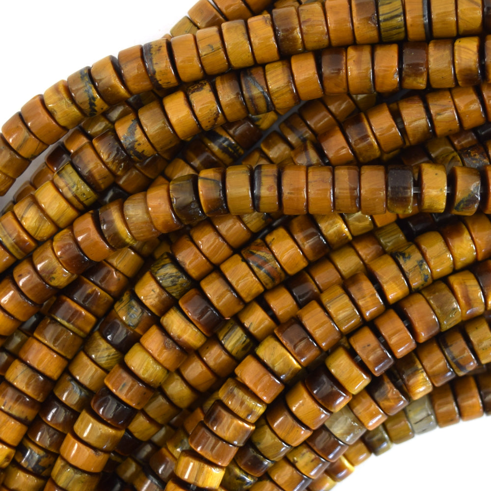 Natural Tiger Eye Heishi Disc Beads Gemstone 15" Strand 4mm 6mm