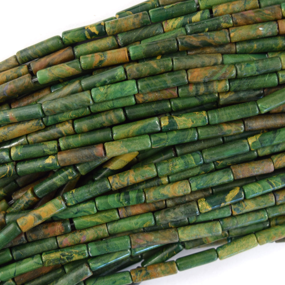 13mm natural green African jade tube beads 15.5" strand