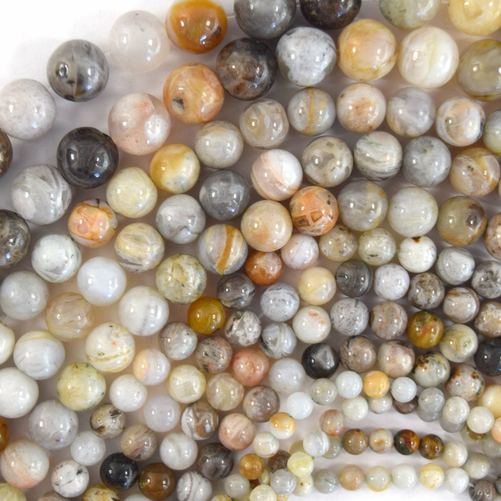 Natural Bamboo Leaf Agate Round Beads Gemstone 15" Strand 4mm 6mm 8mm 10mm 12mm
