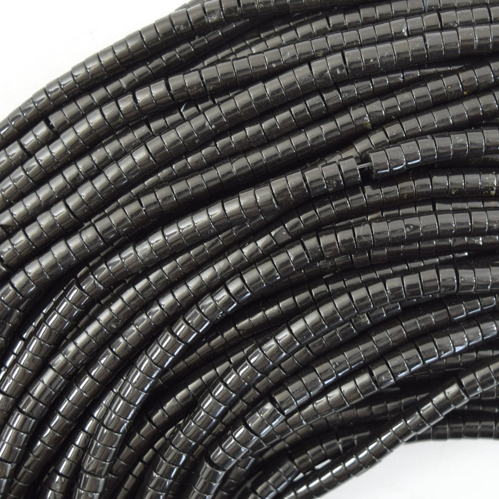 4mm natural black obsidian heishi disc beads 15.5" strand