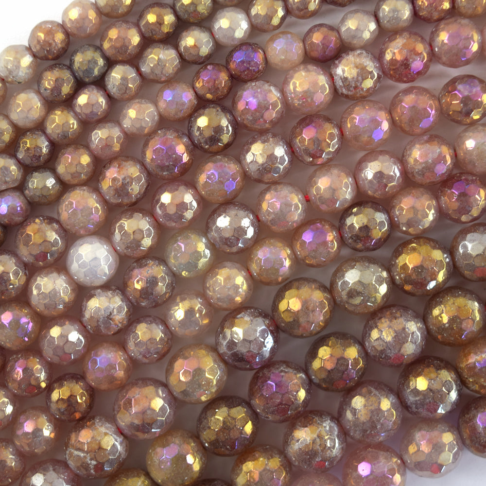 Mystic Titanium Faceted Strawberry Quartz Round Beads 15" Strand 6mm 8mm 10mm