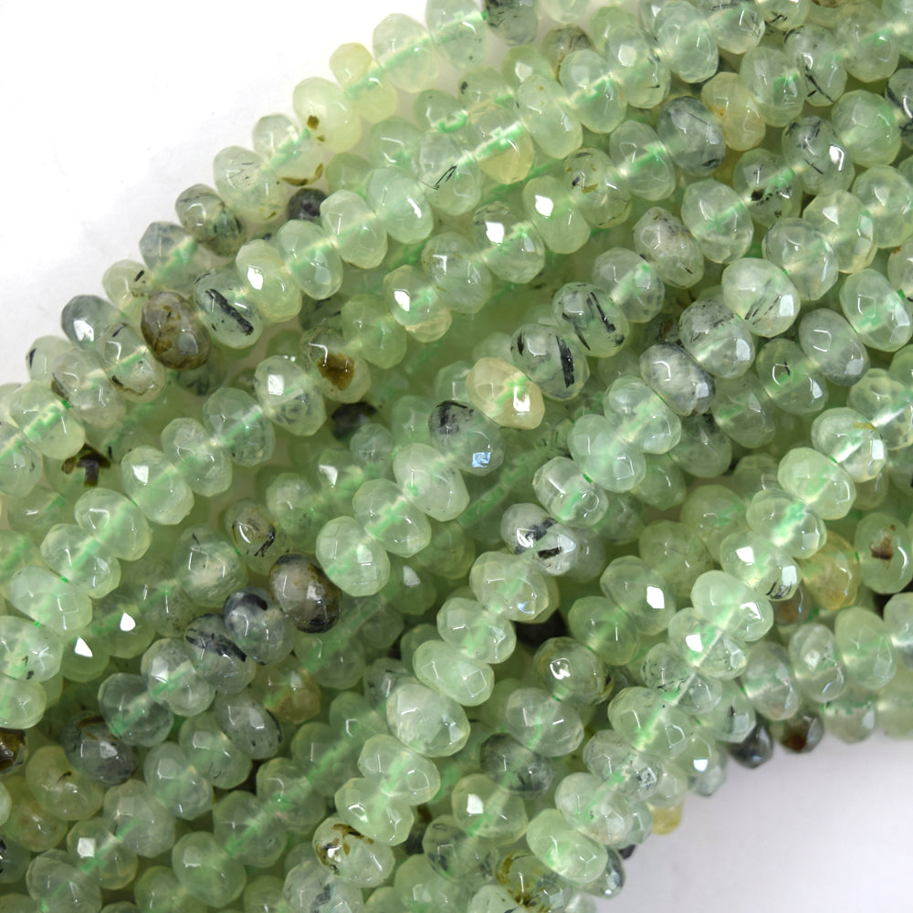 Natural Faceted Green Prehnite Rondelle Button Beads 15" Strand 4mm 6mm 8mm