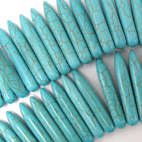 30mm blue turquoise stick needle spike beads 16" strand