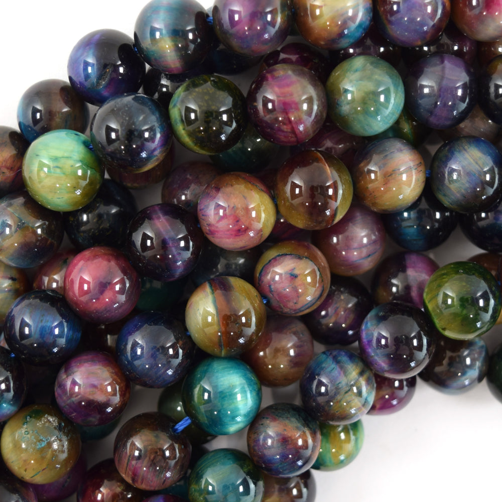 Galaxy Rainbow Tiger Eye Round Beads Gemstone 15" Strand 6mm 8mm 10mm 12mm S2