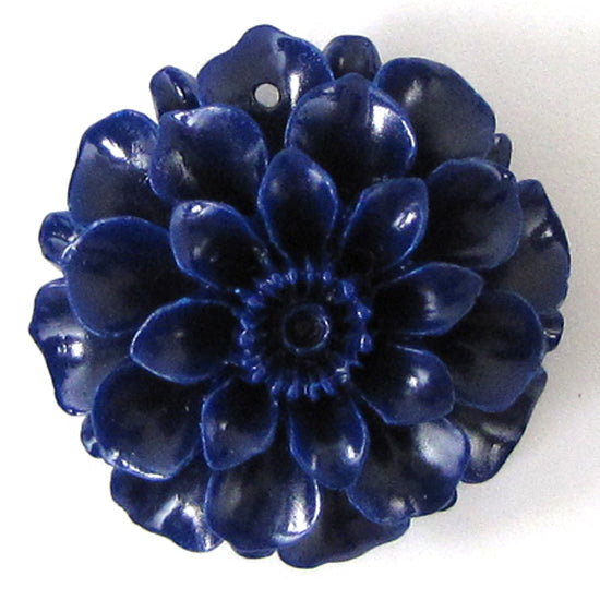 4 pieces 35mm synthetic coral carved chrysanthemum flower pendant bead dk blue
