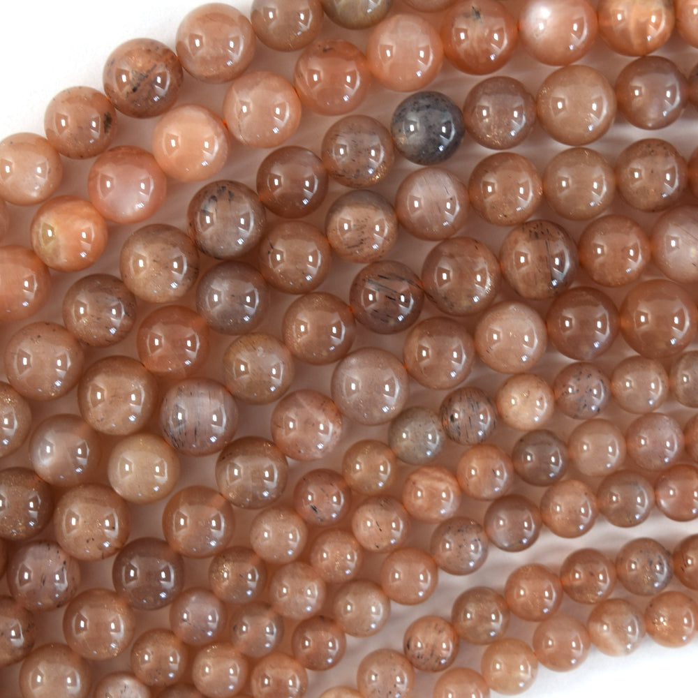 Natural Gray Orange Sunstone Round Beads Gemstone 15" Strand 6mm 8mm 10mm