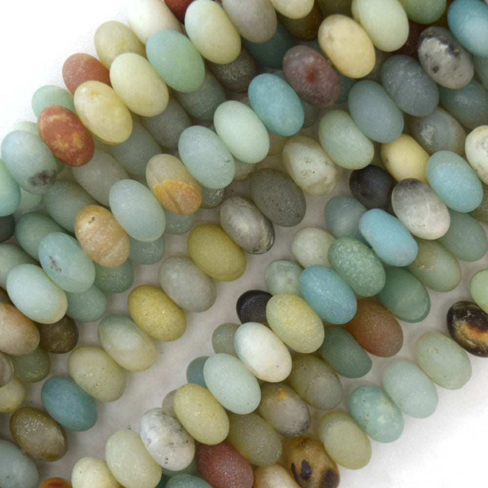 Matte Blue Amazonite Rondelle Beads Gemstone 15" Strand 4x6mm 5x8mm 6x10mm