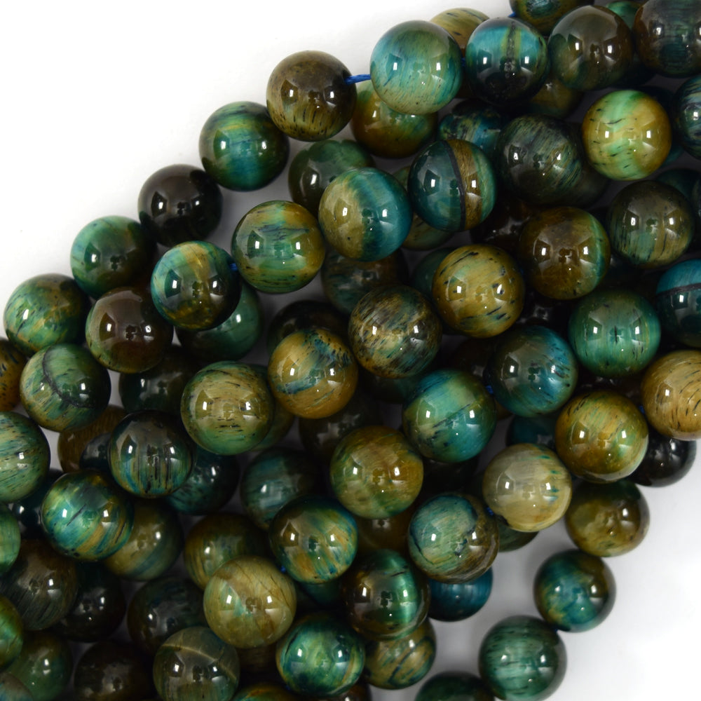 AA Green Blue Tiger Eye Round Beads Gemstone 15" Strand 4mm 6mm 8mm 10mm 12mm