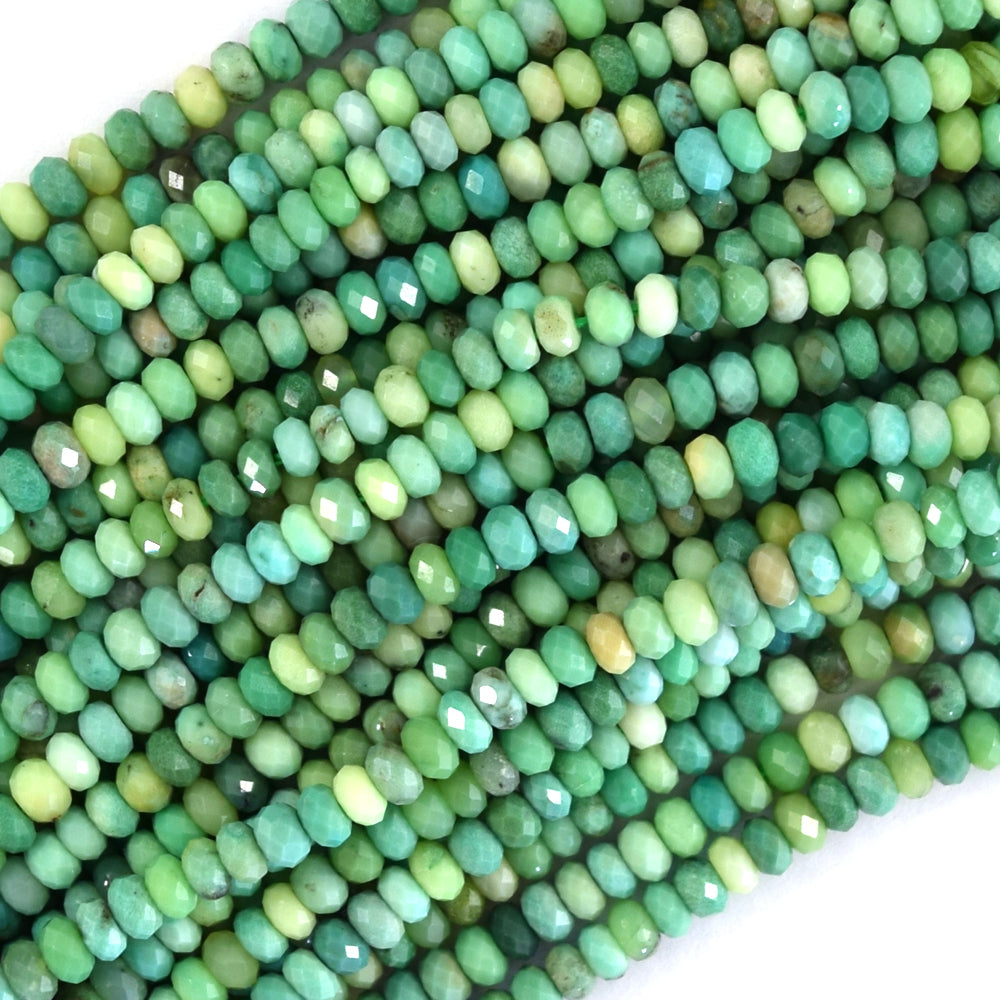 Natural Faceted Green Chrysoprase Rondelle Button Beads 15.5" Strand 4mm 6mm 8mm