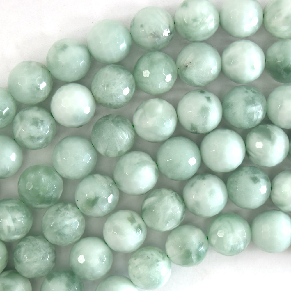 Natural Faceted Green Angelite Round Beads 15.5" Strand 4mm 6mm 8mm 10mm 12mm