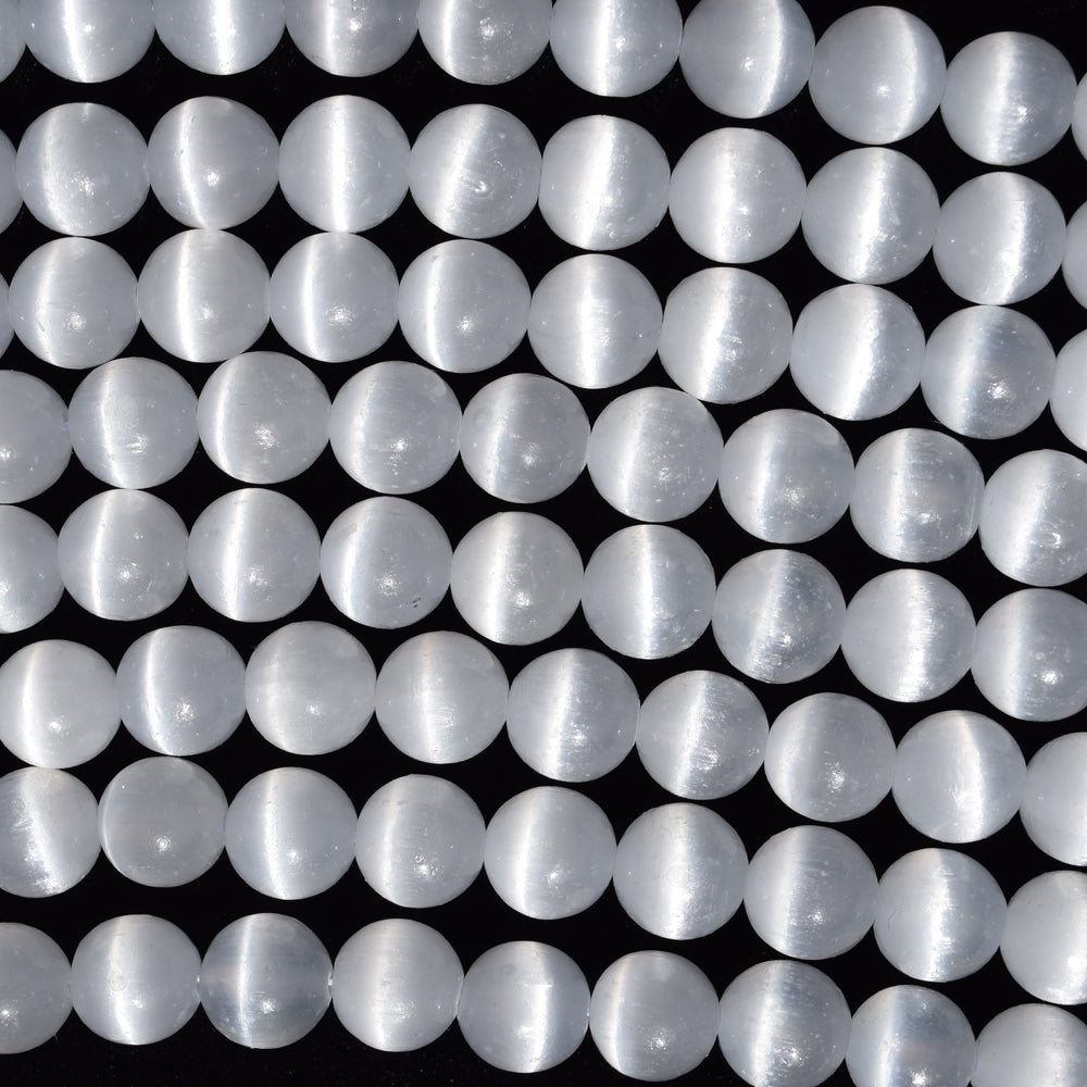 AA Natural Genuine White Selenite Round Beads 15.5" 6mm 8mm 10mm 12mm with eye - Eagle Beadz