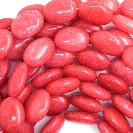 18mm pink jade flat oval beads 15.5" strand S2