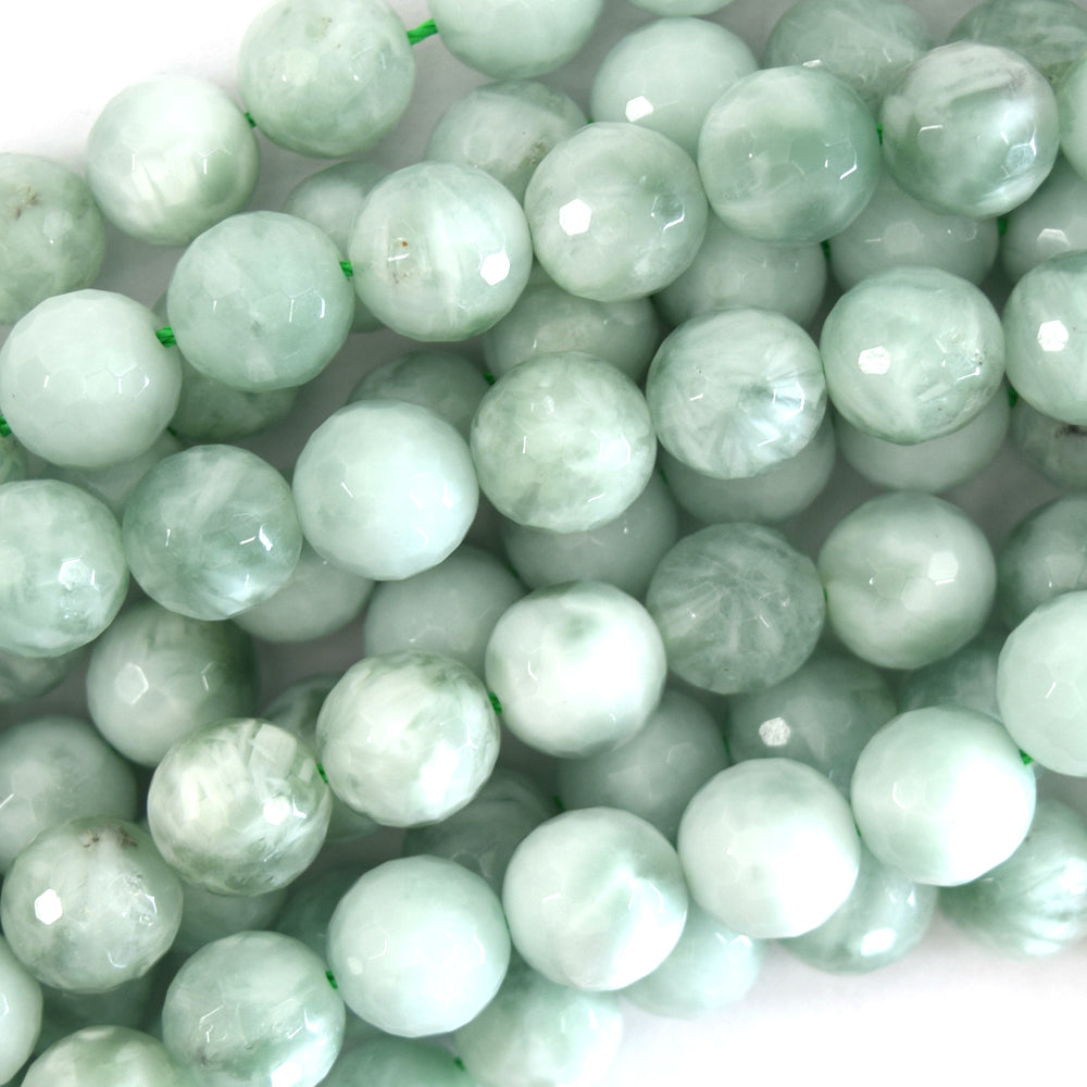 Natural Faceted Green Angelite Round Beads 15.5" Strand 4mm 6mm 8mm 10mm 12mm