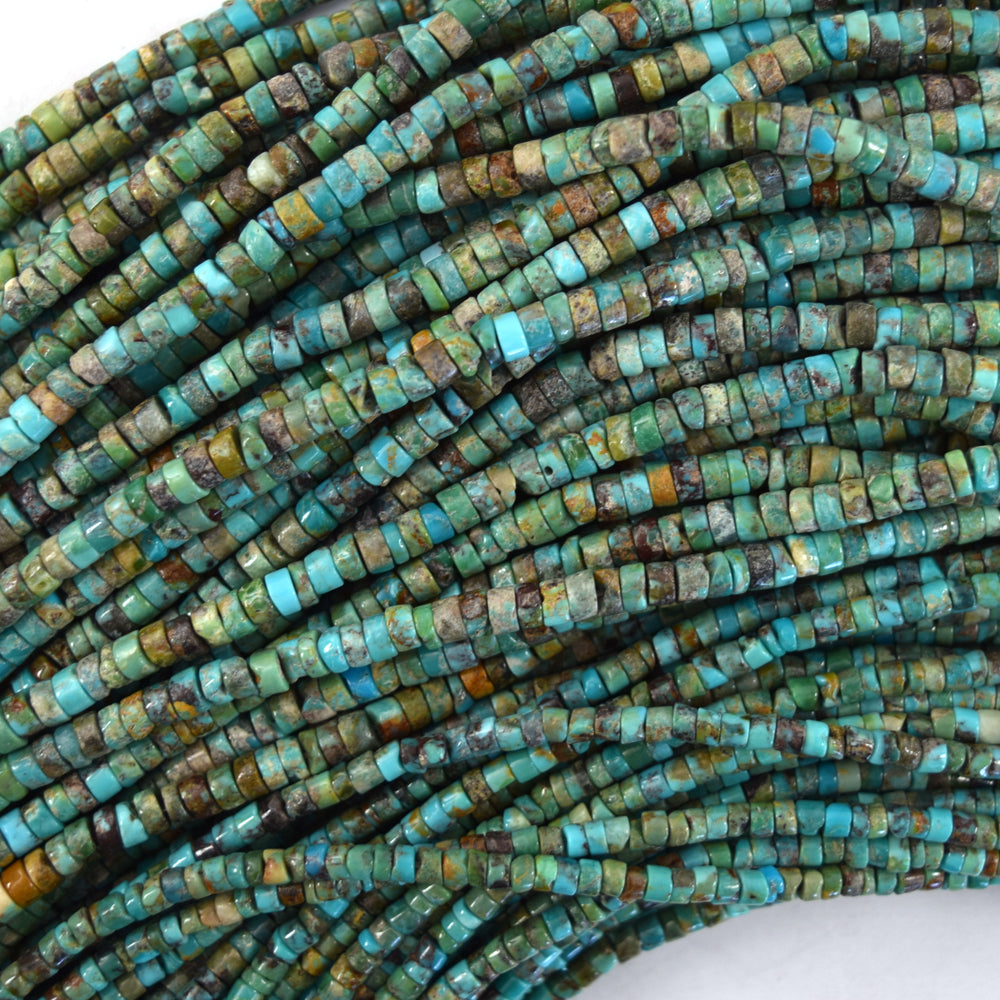 Natural Brown Green Turquoise Heishi Disc Beads Gemstone 15.5" Strand 3mm 4mm - Eagle Beadz