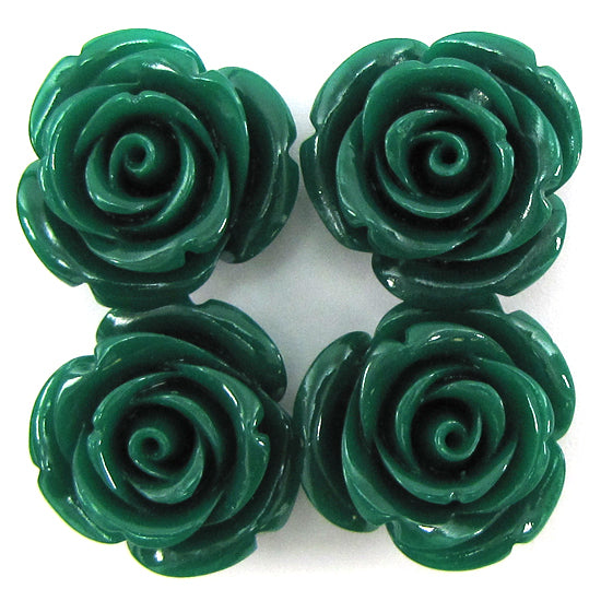 24mm synthetic coral carved rose flower beads 15" strand green 15 pieces