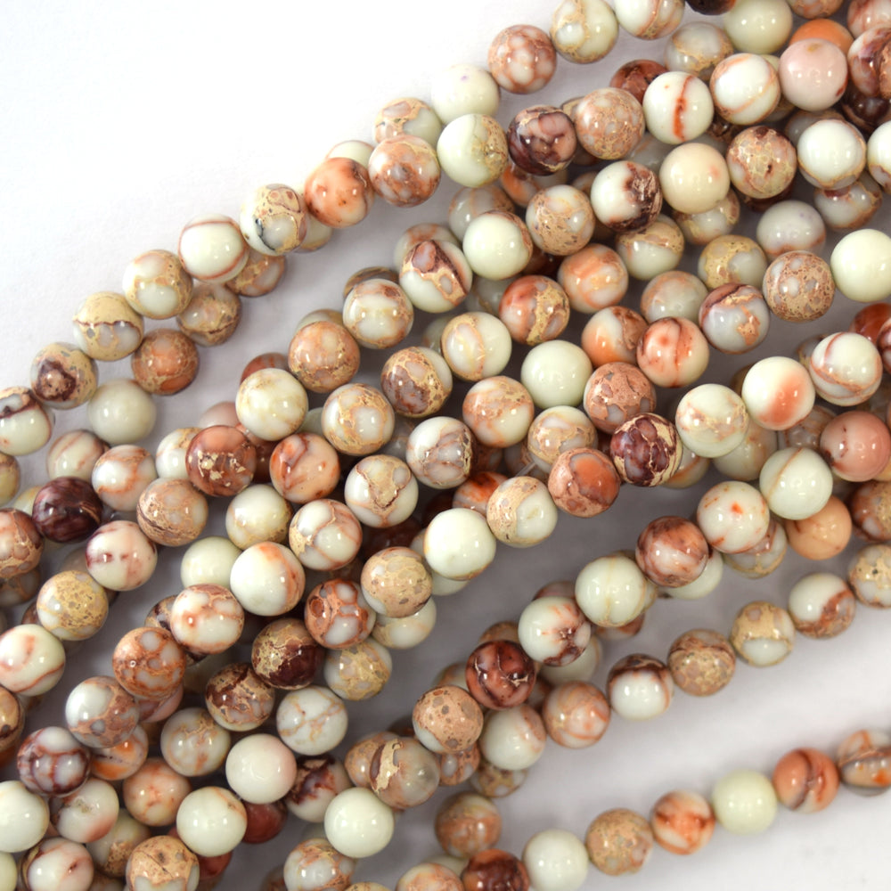 Brown White Sea Sediment Jasper Round Beads 15.5" Strand 4mm 6mm 8mm 10mm 12mm