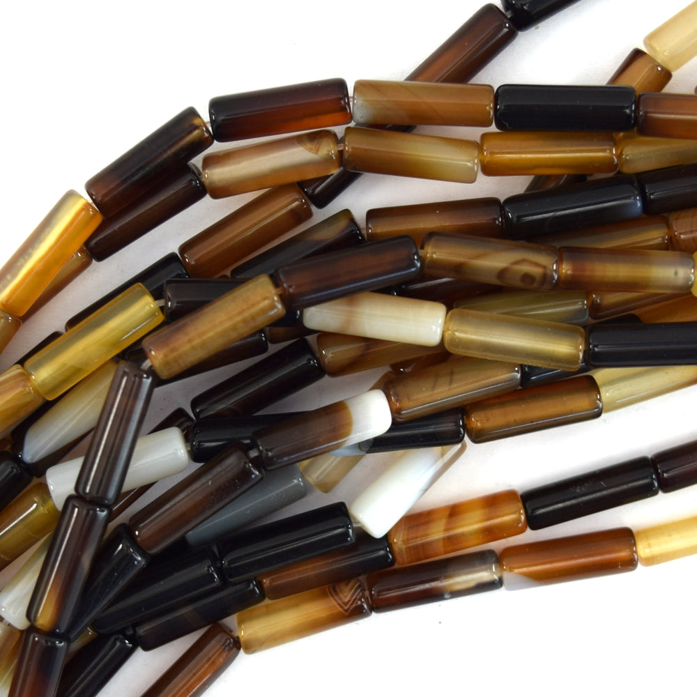 13mm black brown agate tube beads 15.5" strand