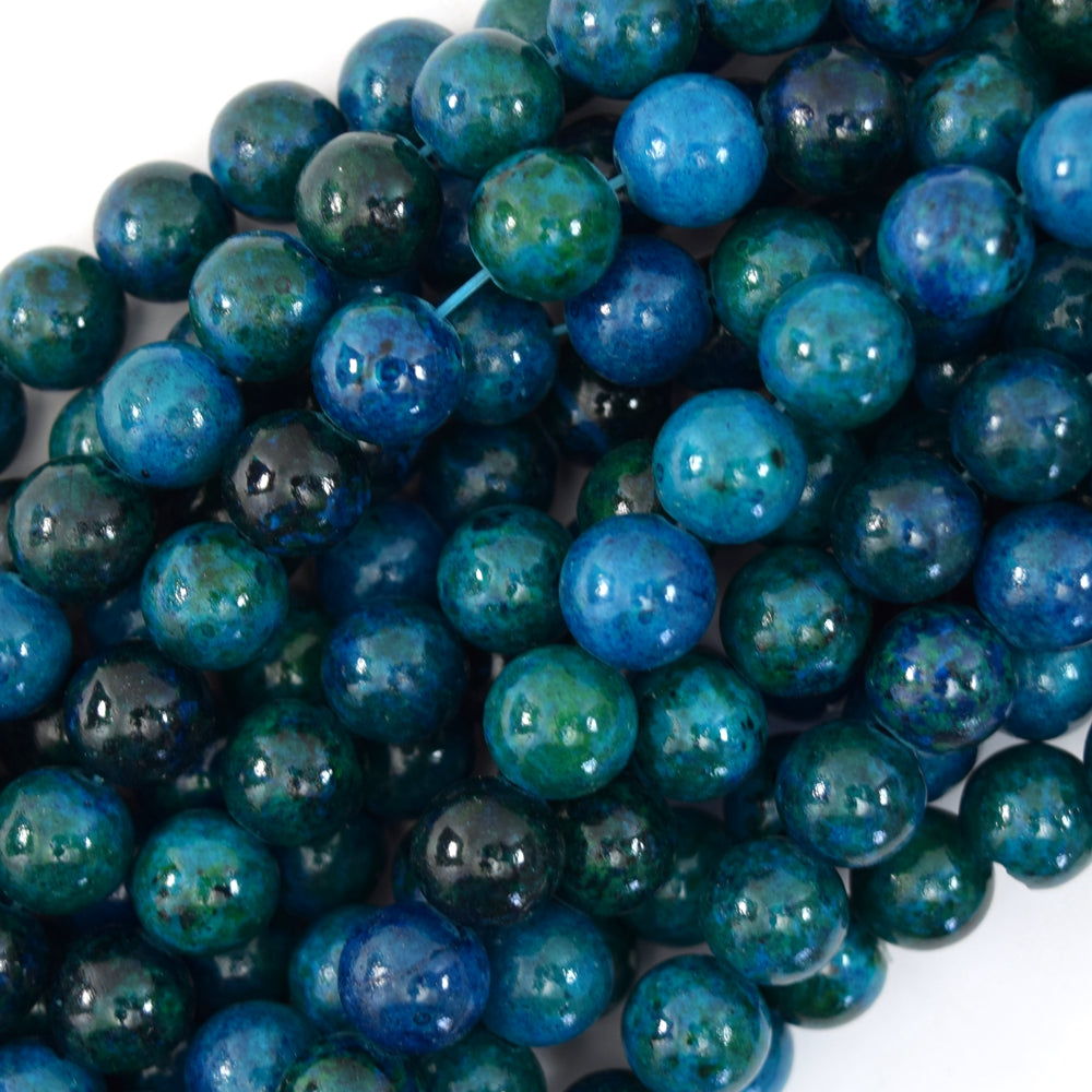 Blue Green Colored Azurite Round Beads 15.5" Strand 4mm 6mm 8mm 10mm 12mm