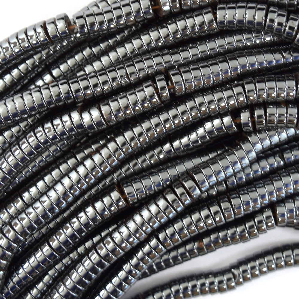 Natural Black Hematite Heishi Disc Beads Gemstone 15.5" Strand 3mm 4mm 6mm 8mm
