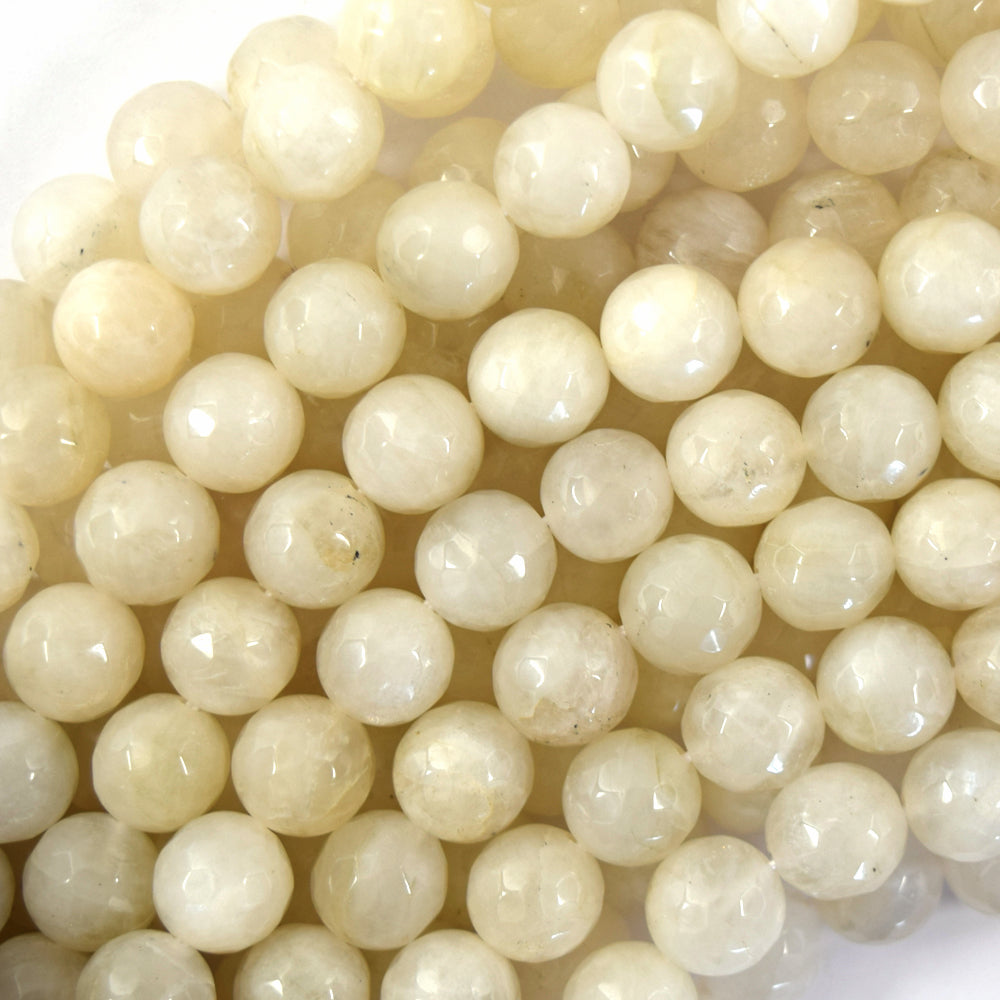 Natural Faceted Milky White Moonstone Round Beads 15.5" Strand 6mm 8mm 10mm