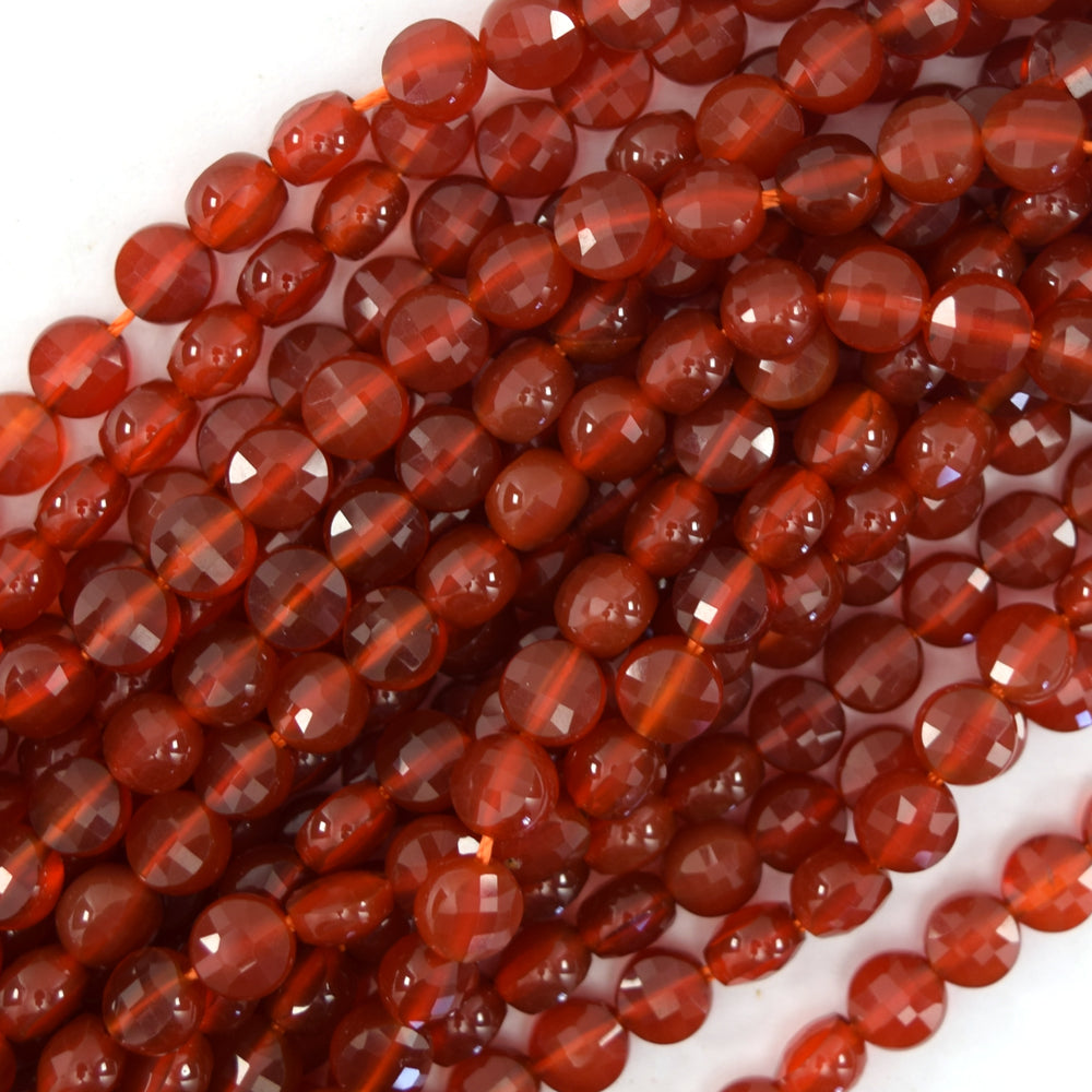 6mm faceted red carnelian coin beads 15" Strand
