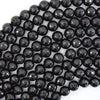 Natural Faceted Black Obsidian Round Beads 15