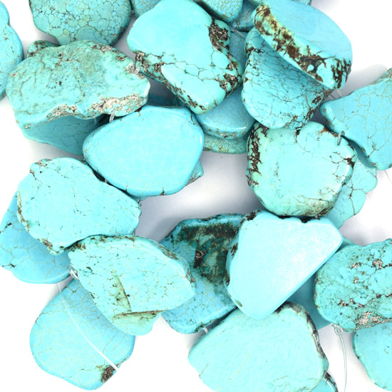35mm - 40mm blue turquoise freeform slab slice beads 8" strand top drilled
