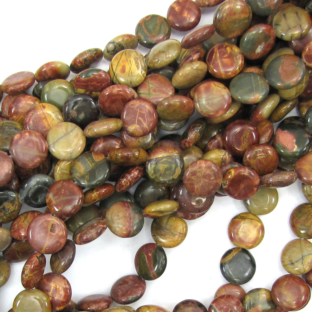 12mm multicolor picasso jasper coin beads 15.5" strand