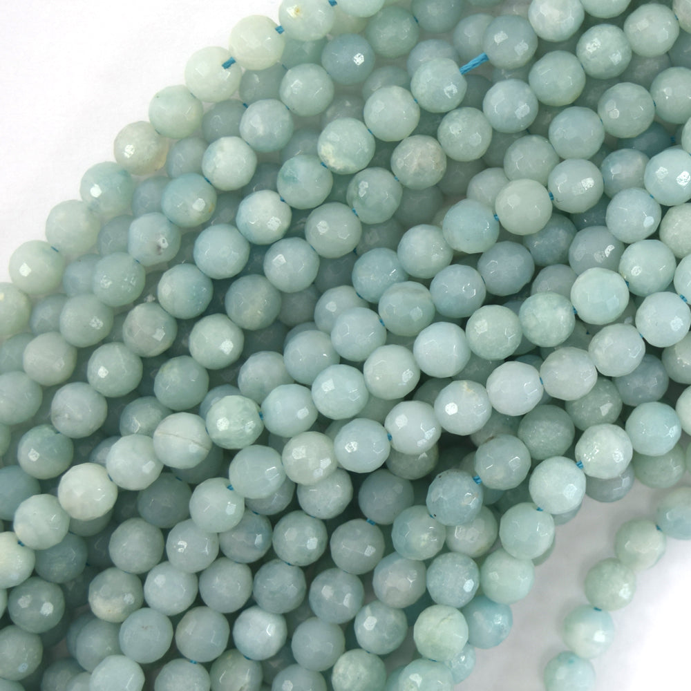Natural Faceted Blue Amazonite Round Beads 15.5" Strand 4mm 6mm 8mm 10mm 12mm