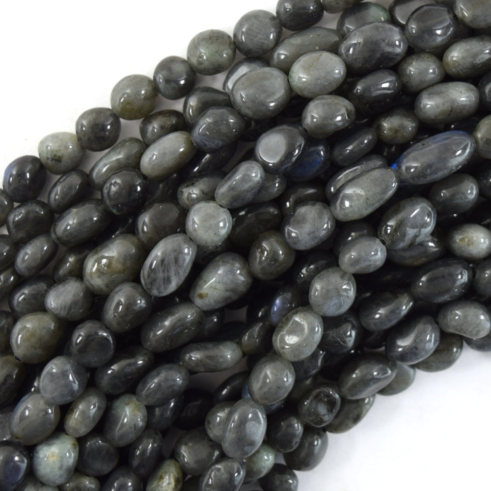 8mm - 10mm natural gray labradorite pebble nugget beads 15.5" strand