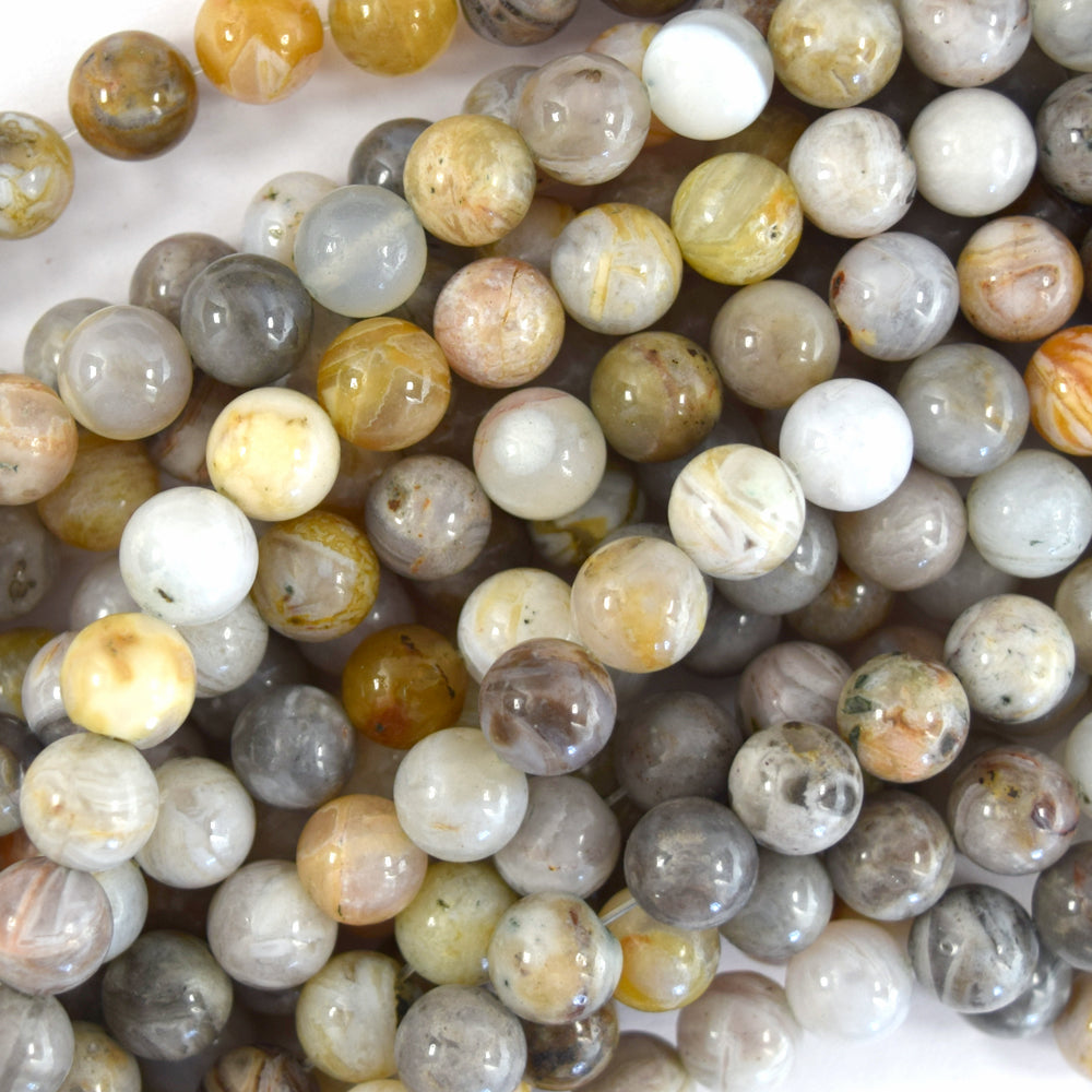 Natural Bamboo Leaf Agate Round Beads Gemstone 15" Strand 4mm 6mm 8mm 10mm 12mm