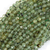 Natural Faceted Green Prehnite Round Beads Gemstone 15.5
