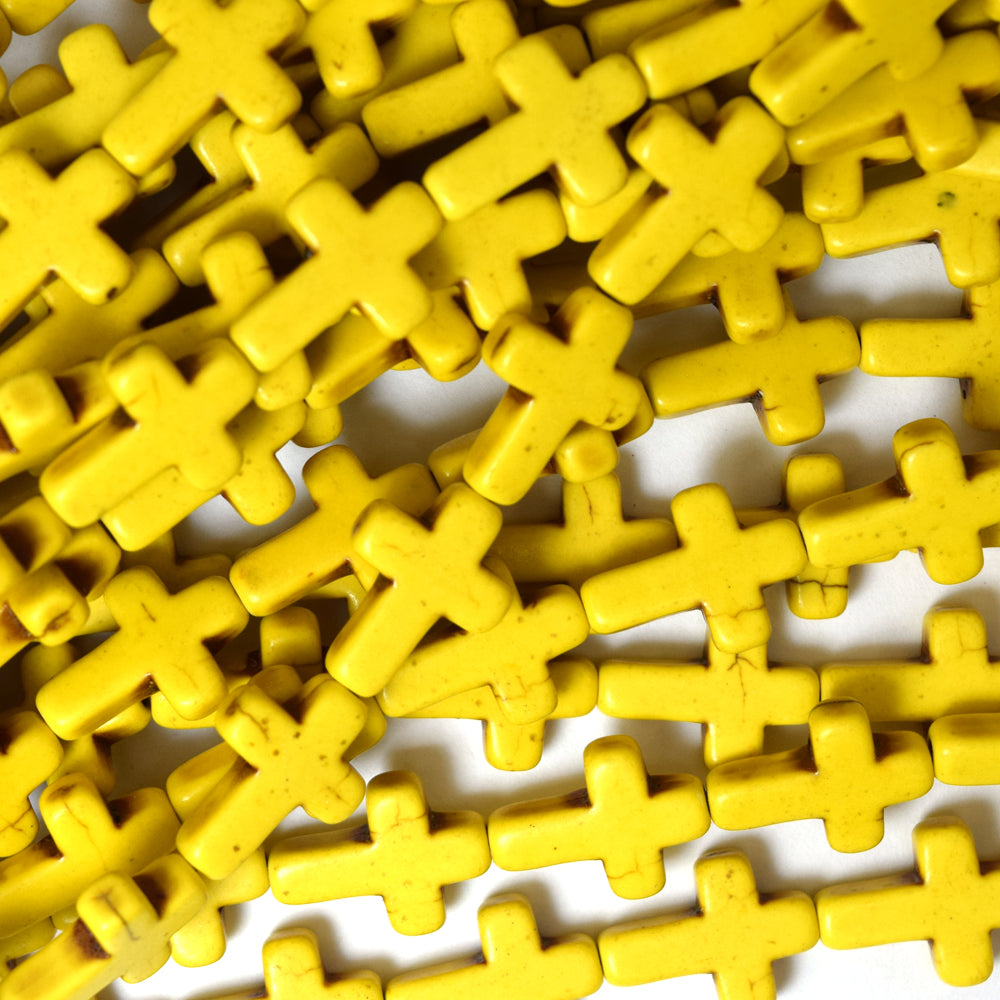 16mm yellow turquoise cross beads 16" strand