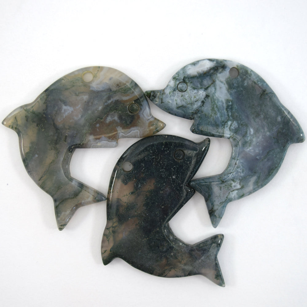 53x48mm moss agate carved dolphin pendant bead 1 pc
