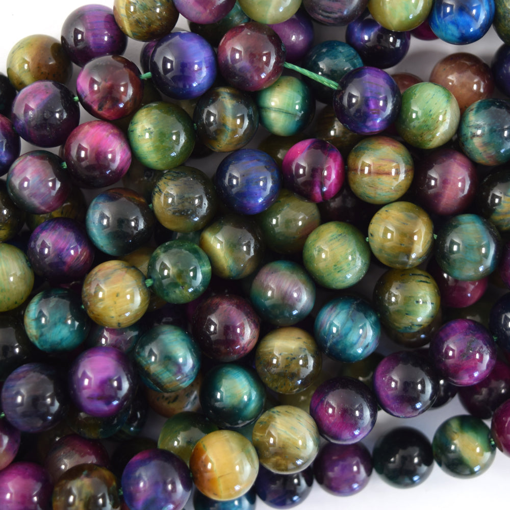 Rainbow Multicolor Tiger Eye Round Beads 15" Strand 4mm 6mm 8mm 10mm 12mm S3