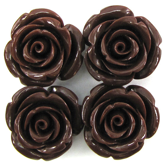 24mm synthetic coral carved rose flower beads 15" strand brown 15 pieces