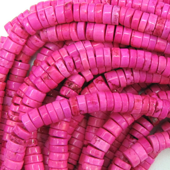 6mm magenta turquoise heishi beads 16" strand