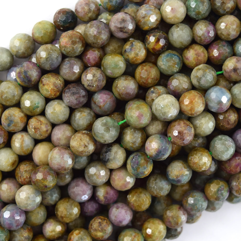 Natural Faceted Ruby Fuchsite Round Beads 15.5" Strand Fuschite 6mm 8mm 10mm