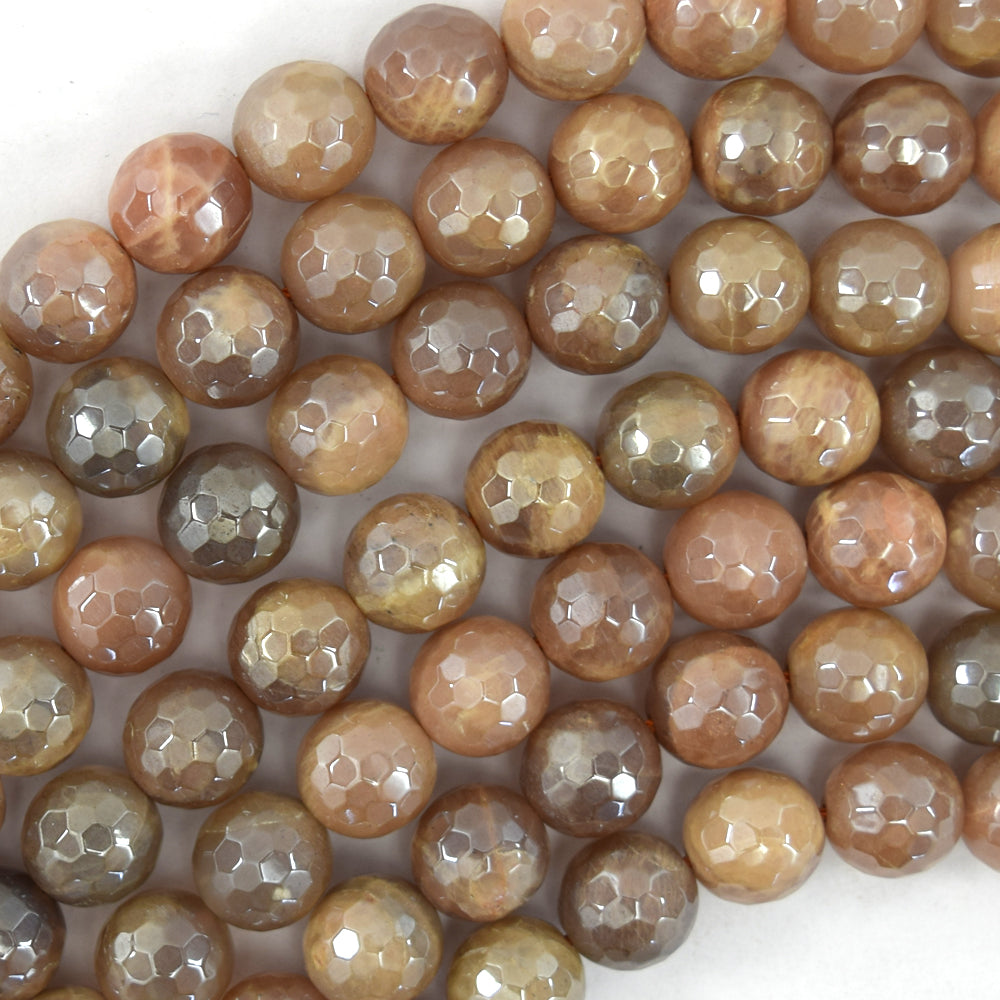 Mystic Titanium Faceted Sunstone Round Beads 15.5" Strand 6mm 8mm 10mm