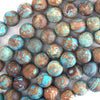 Matte Brown Blue Turquoise Round Beads 15.5