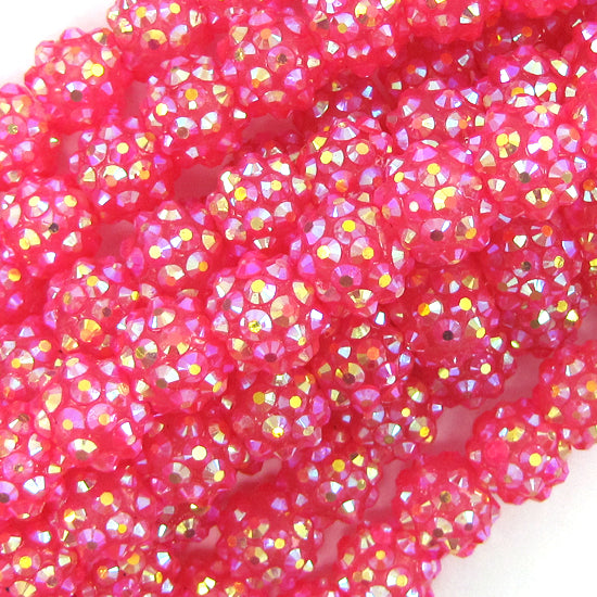 12mm resin acrylic rhinestone round beads 15" strand pink