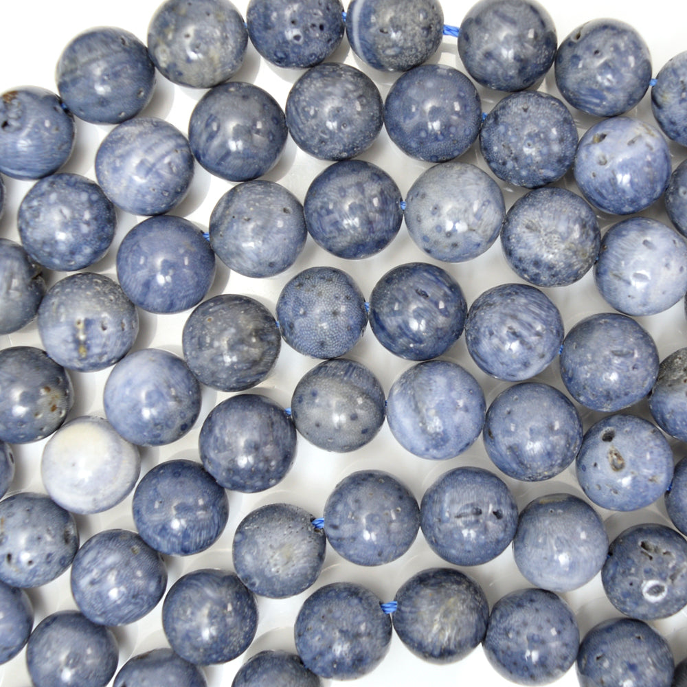 Natural Blue Sponge Coral Round Beads Gemstone 15" Strand 6mm 8mm 10mm