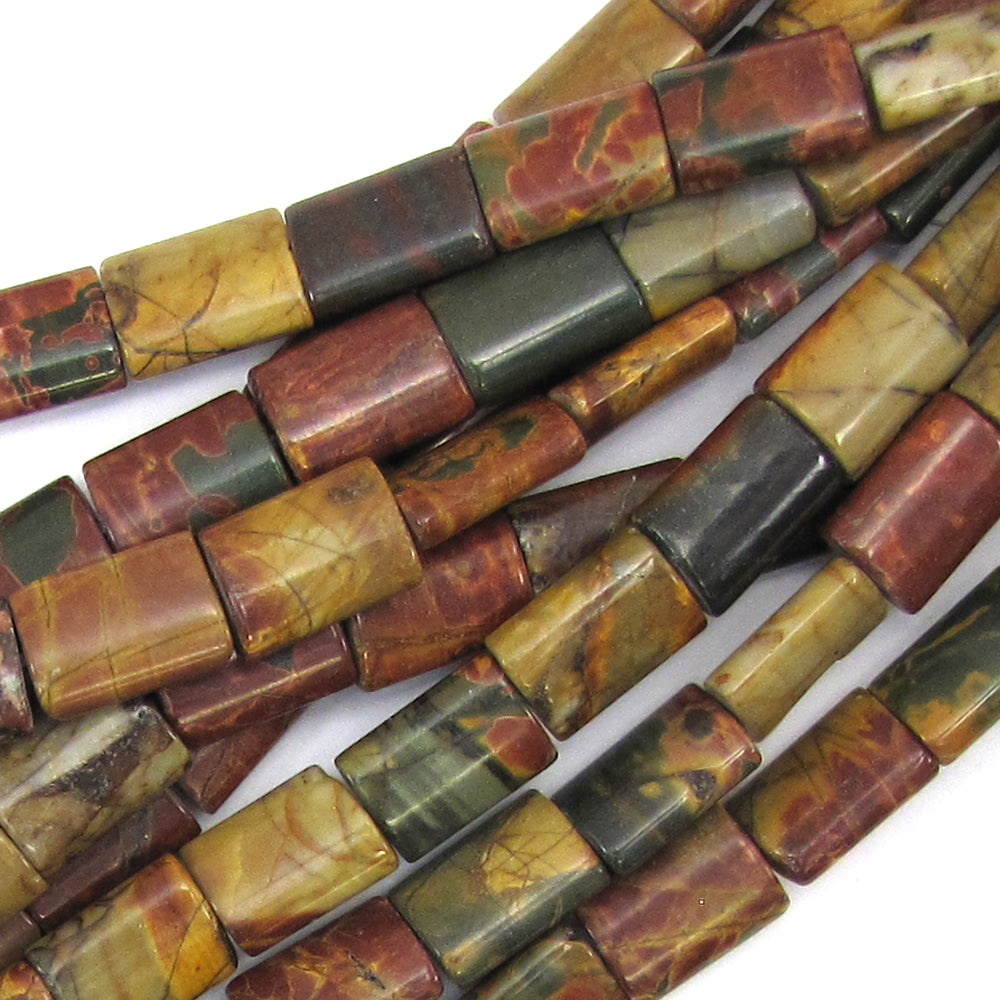 14mm multicolor picasso jasper rectangle pillow beads 15.5" strand
