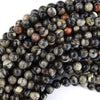 Natural Black Silver Leaf Jasper Round Beads 15.5