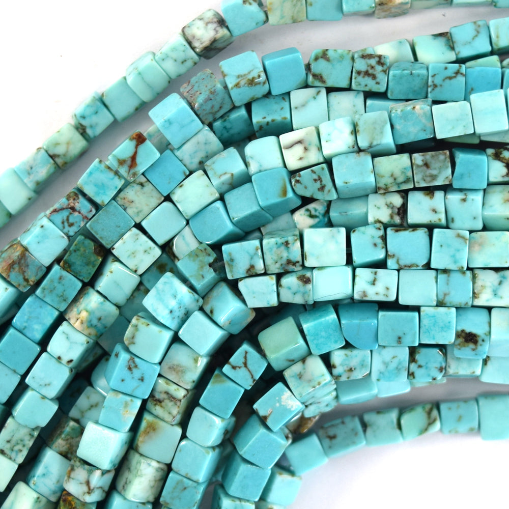 4mm blue turquoise cube beads 15.5" strand S2