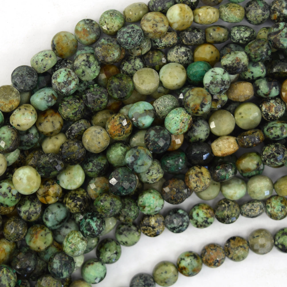 6mm natural faceted african turquoise coin beads 15" strand